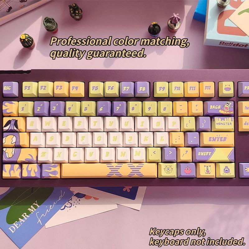 New Monster Invasion Theme 120 Key Pbt Keycaps, Cherry High Profile Design, Full Color Hot Foil, Durable Anti-Grease, Fits 61-108 Keys Mechanical Keyboard