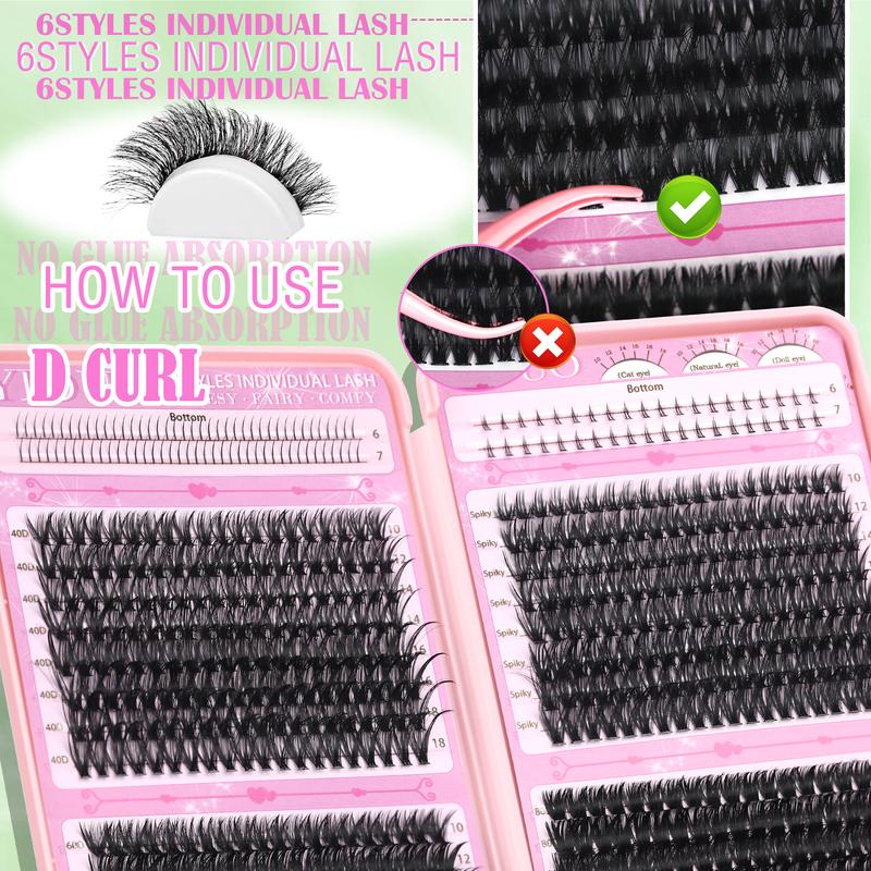 YIDUO Lash Clusters Kit Gift Packs 1846Pcs Mix Styles Lash Clusters Kit, Volume/ Mega/ Full/Spikes/Bottom Eyelash Clusters Extensions Kit With Bond and Seal makeup tools with Everything You Need for Beginners and Proficient, DIY at Home, Cosmetic