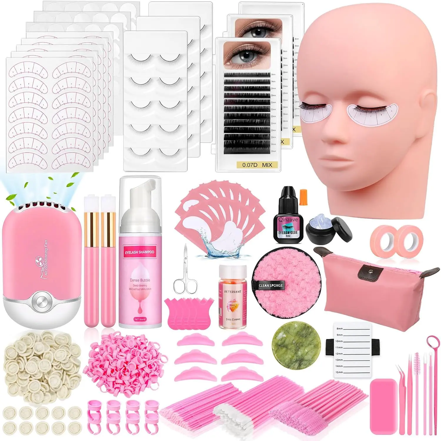 Eyelash Extension Practice Kit for Beginners 470PCS, Lash Training Set with Mannequin Head and Full Lash Supplies
