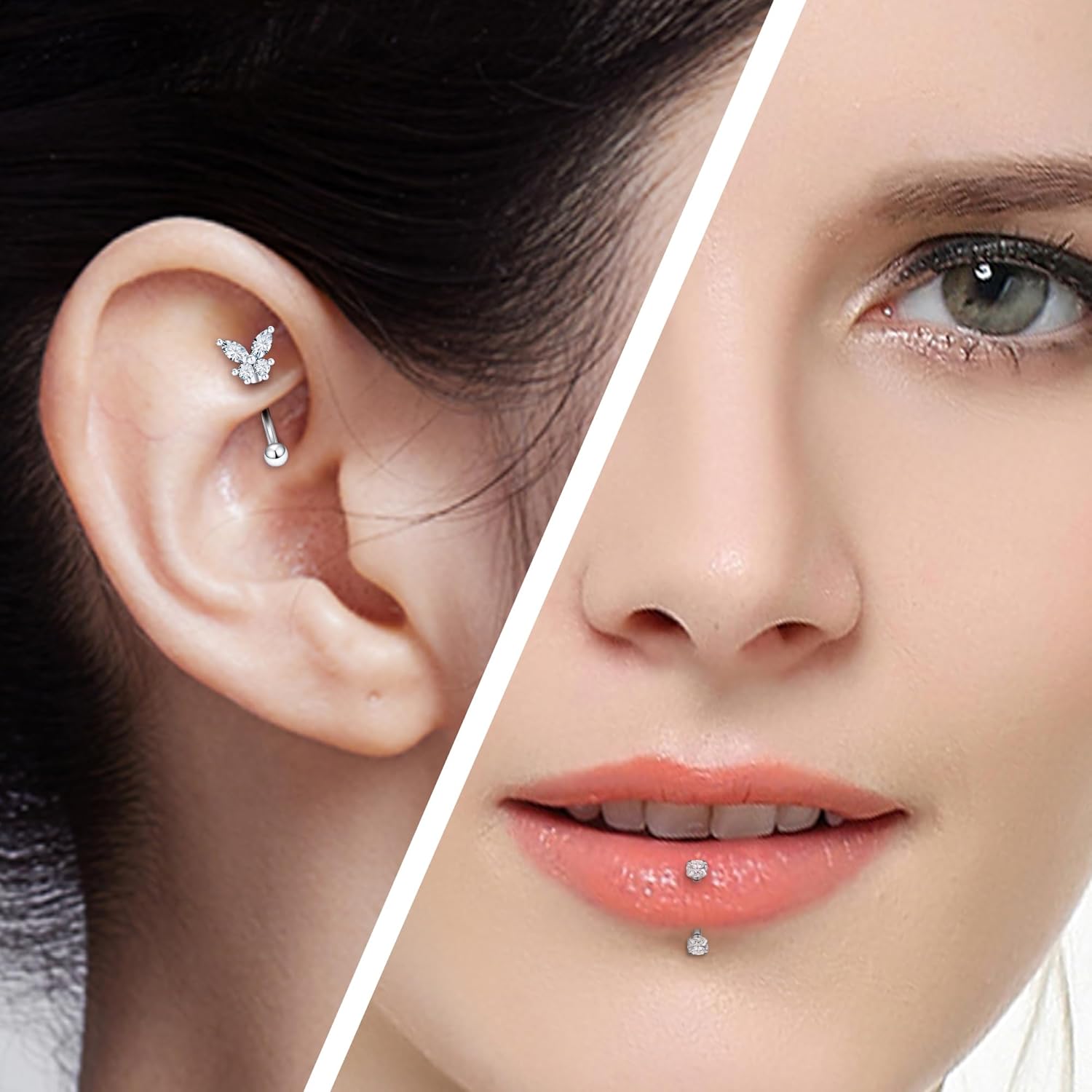 16G Curved & Straight Barbells for Eyebrow & Lip - 6MM, 8MM, 10MM Surgical Steel. Hypoallergenic Piercing Jewelry for Vertical Labret, Helix. Internally Threaded, for Men & Women