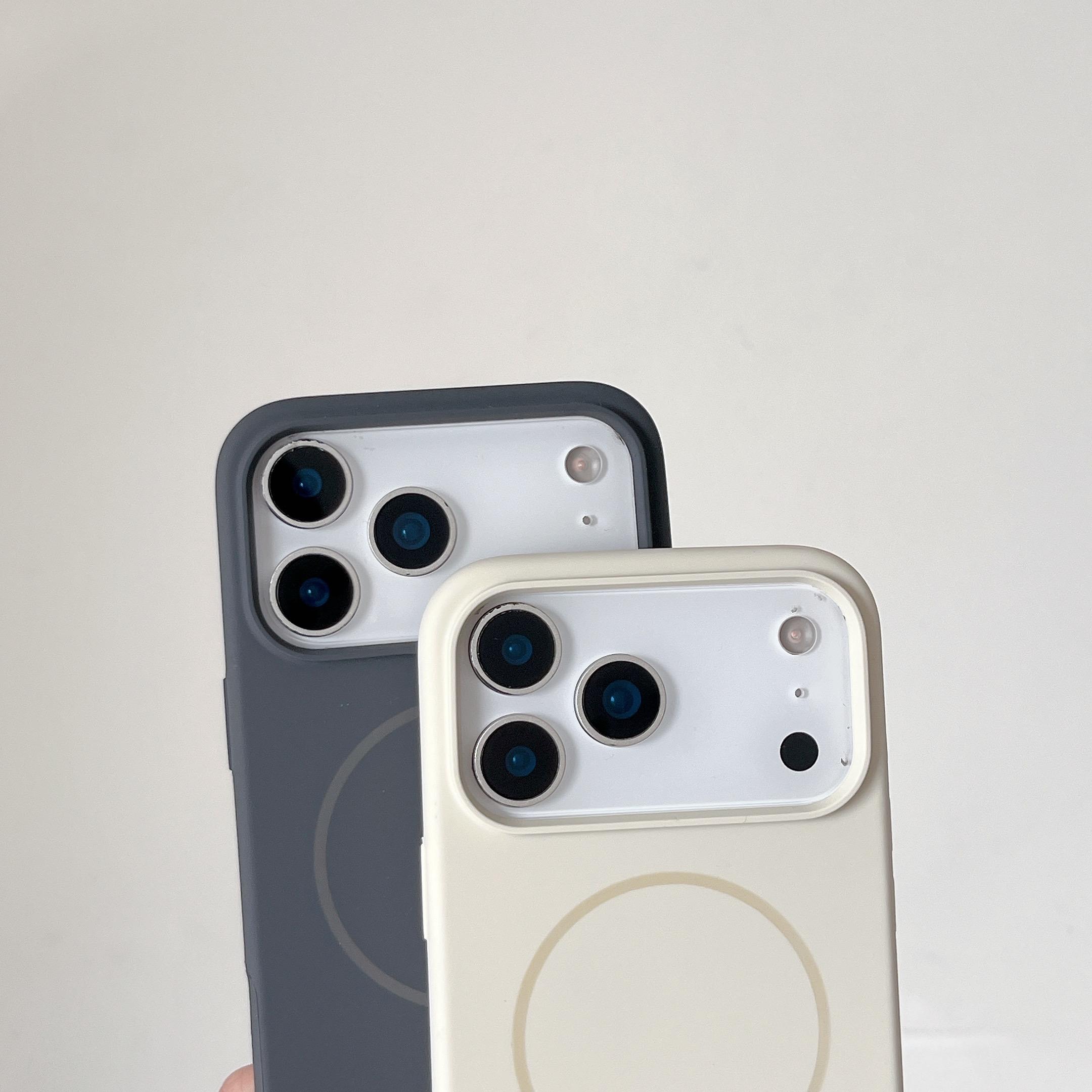 Orange thin circle magnetic suction camera button, all-inclusive, suitable for Apple 17promax mobile phone case, liquid silicone iPhone17 r skin feeling 17pro simple solid color, soft waxy 17 large holes 16