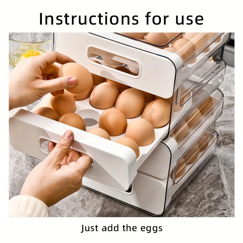 Large Capacity Refrigerator Egg Rack, 2 Layer Storage Box for 32 Eggs, Transparent Plastic Egg Tray, Fridge Organizer Container