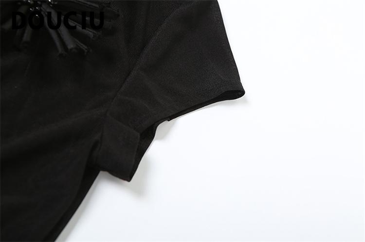 DOUCIU Summer Thin Cool Perspective Intellectual Elegant Versatile Street Chiffon Mesh Short-Sleeved Top T-Shirt