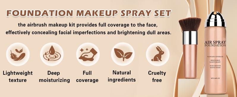 QIUFSSE 2Pcs Airbrush Foundation Makeup Spray Full Coverage Foundation for Mature Skin,Long-lasting Airbrush Flawless Setting Spray,Waterproof Foundation for Smooth Radiant Skin