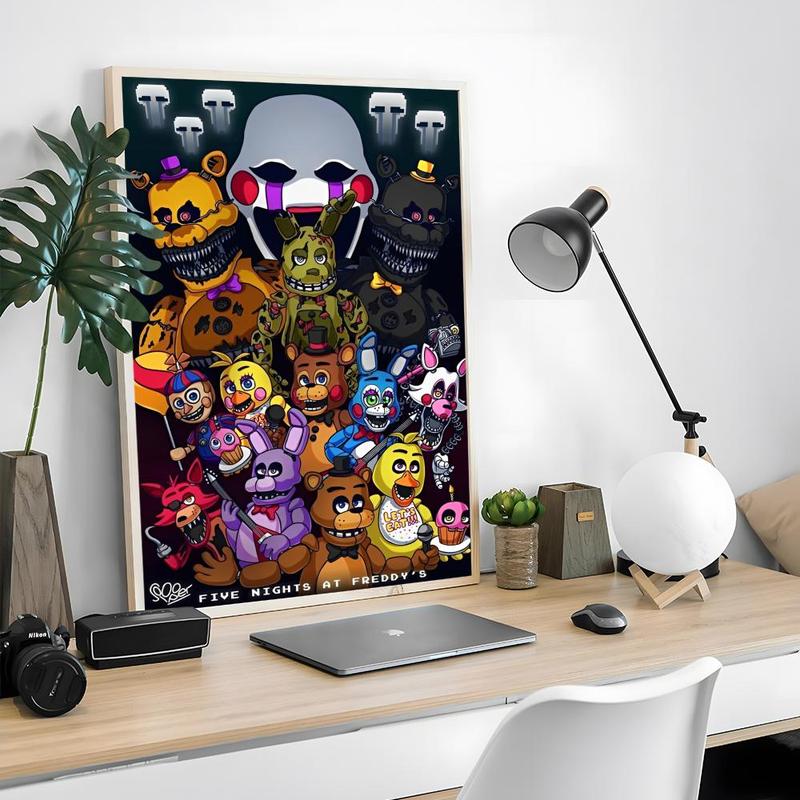 Game FnafFive-nights-At-Freddys Poster Sticky Waterproof Wall Art High Quality Print Unique Artwork Aesthetic Home Living Bedroom Decor Trendy Room Decoration Easy-To-Apply Gift Durable