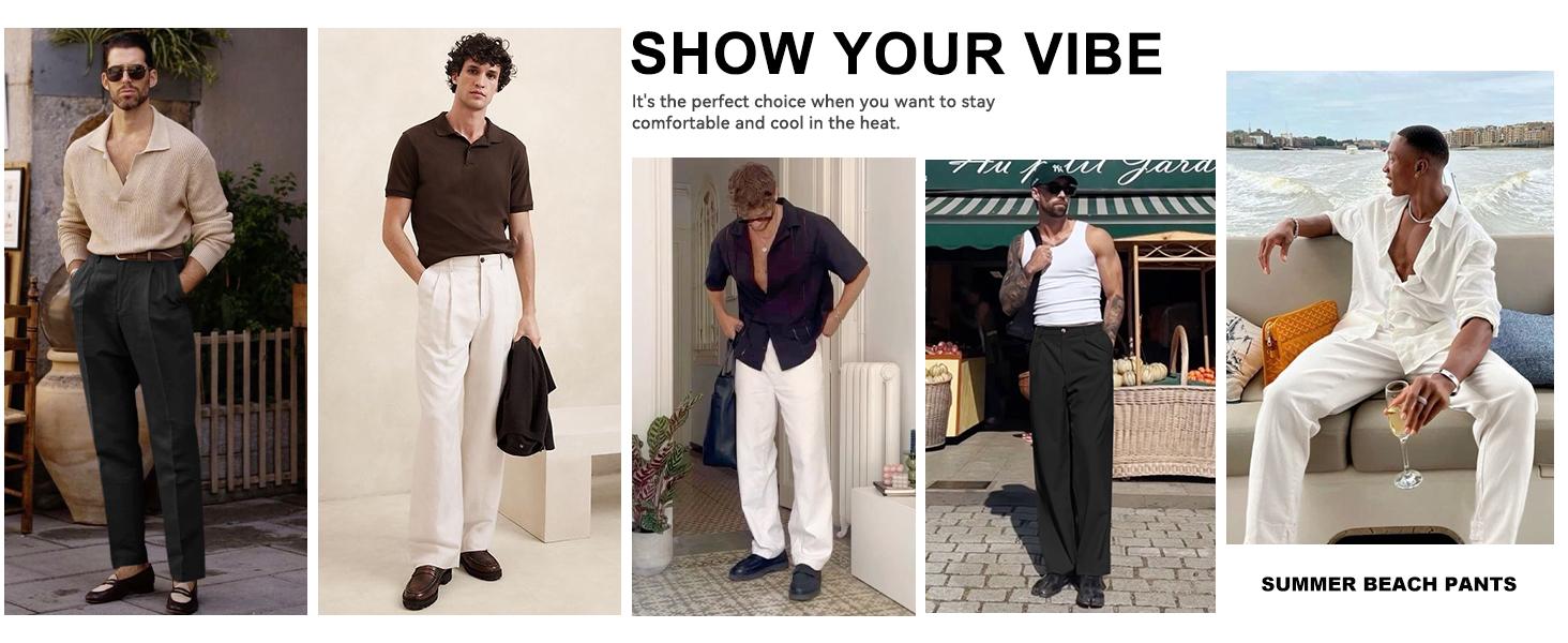 Runcati  Men’s Casual Pants Elastic Waist Lightweight Loose Fit Pleated Slacks Summer Beach Yoga Trousers