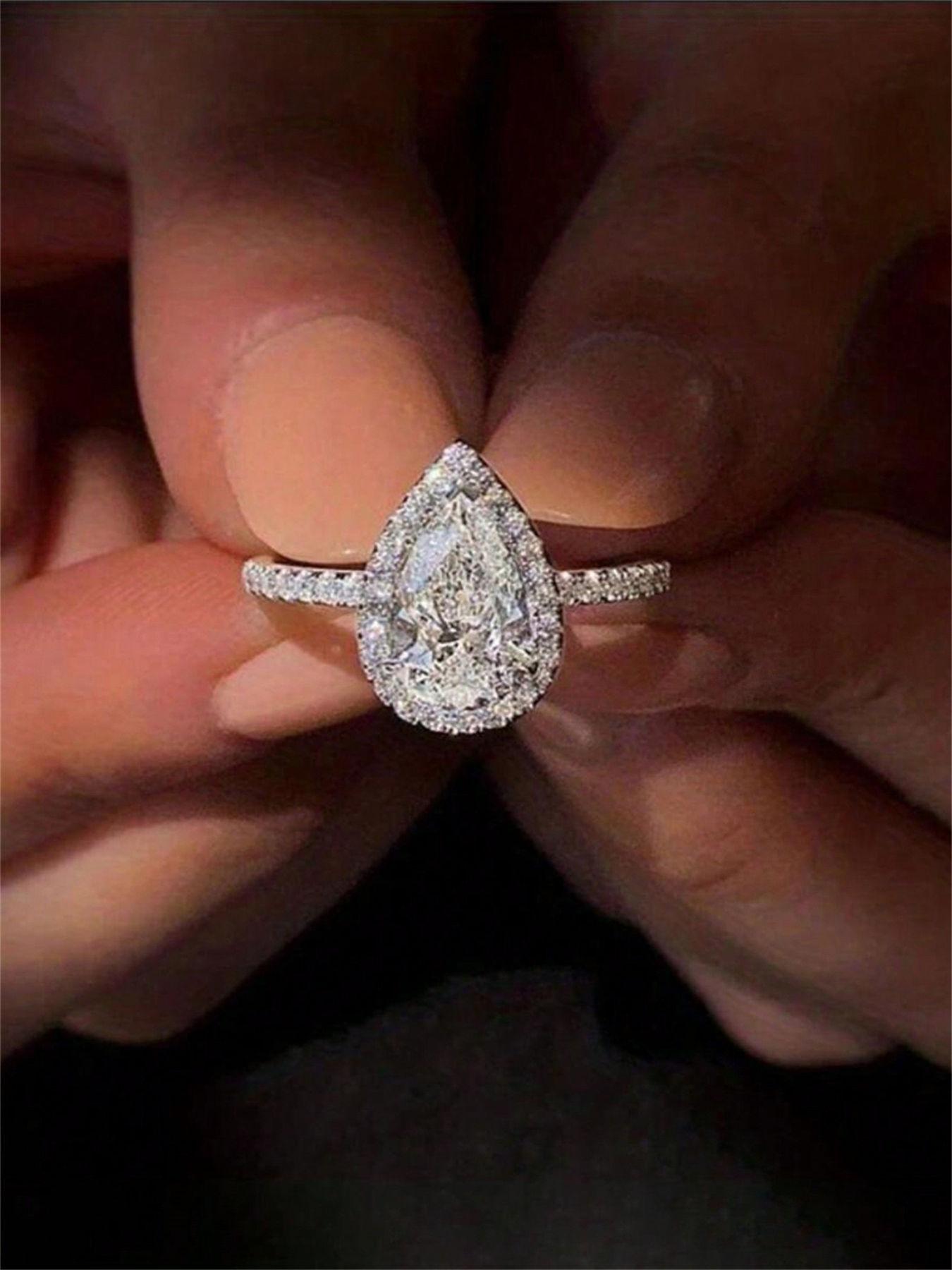 1 PC Glamorous Cubic Zirconia Ring, Pave Engagement Ring For Women For Wedding Engagement Party Jewelry Valentine's Day Gift