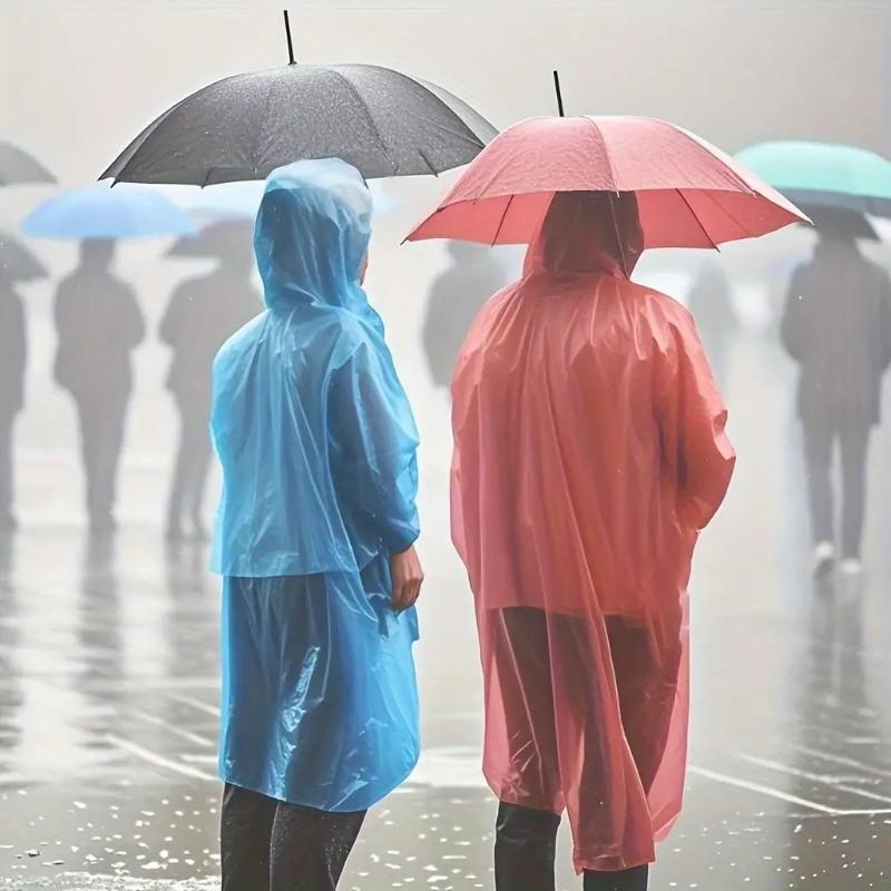 4pcs Universal Compressed Waterproof Rainproof Hooded Outdoor Raincoat, High-Quality Pe Material, Portable Pocket Design, Ideal for Hiking/camping/fishing, Windproof Solid Color, Random Colors, Adult Emergency Rain Gear