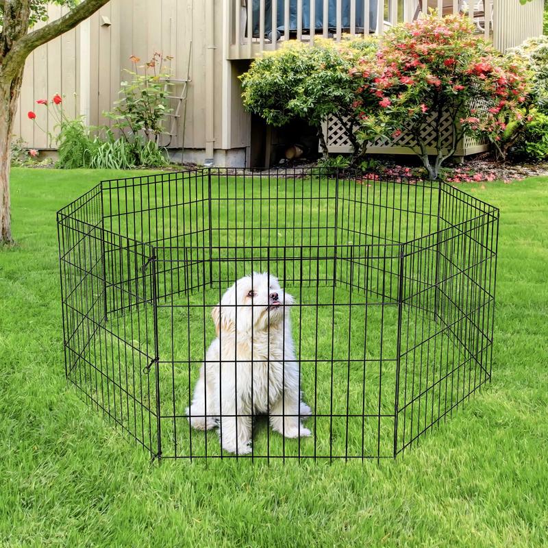 Pet Republic 24/30/36/42/48-inch Foldable Pet Dog Playpen 8 Panel Exercise Puppy Play Pen Metal Barrier Fence for Indoor Outdoor Yard RV Camping Enclosure
