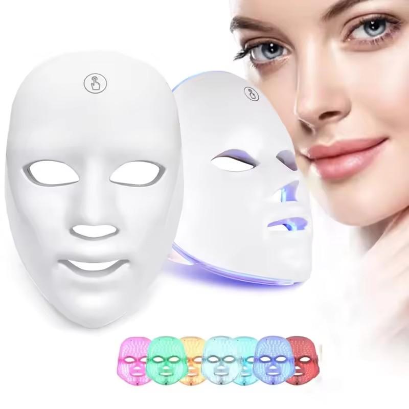 LED Facial Skin Care Mask, 7 Color LED Rechargeable Beauty Mask,  Ideal for Women & Girls