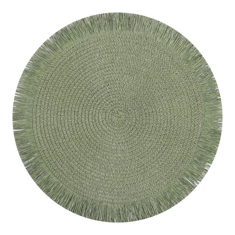15 Inch Round Paper Braided Fringe Placemats Set, Heat Resistant Table Mats, Hotel Restaurant Decor, Non-Slip Dining Pad, Family Party Use