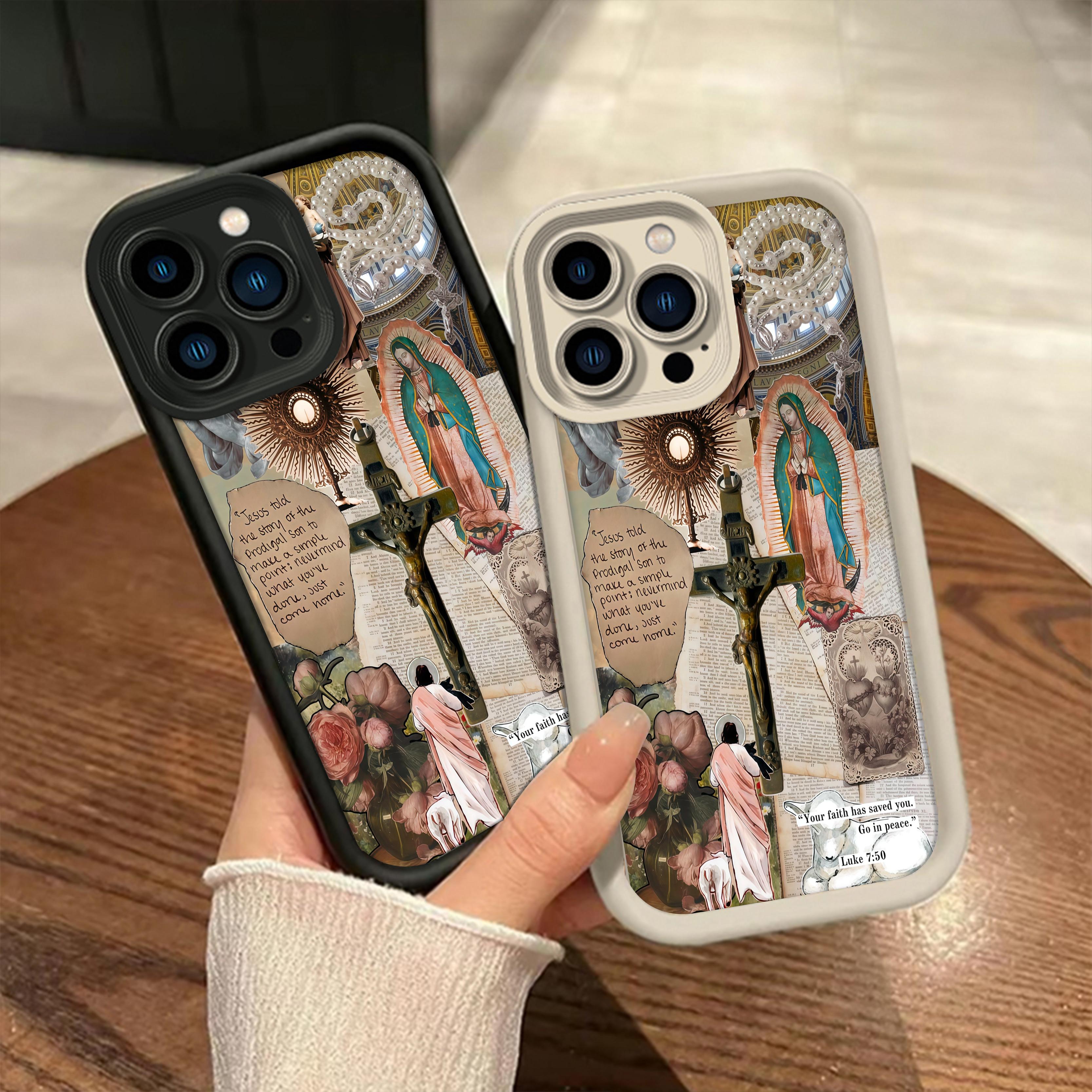 Phone case for iPhone 16 Pro Max 15 Plus 14 13 12 11 XR XS Samsung Galaxy S24 S22 S23 Fashion Religious Collage Anti-Scratch Shockproof TPU Bumper Drop-proof Cover