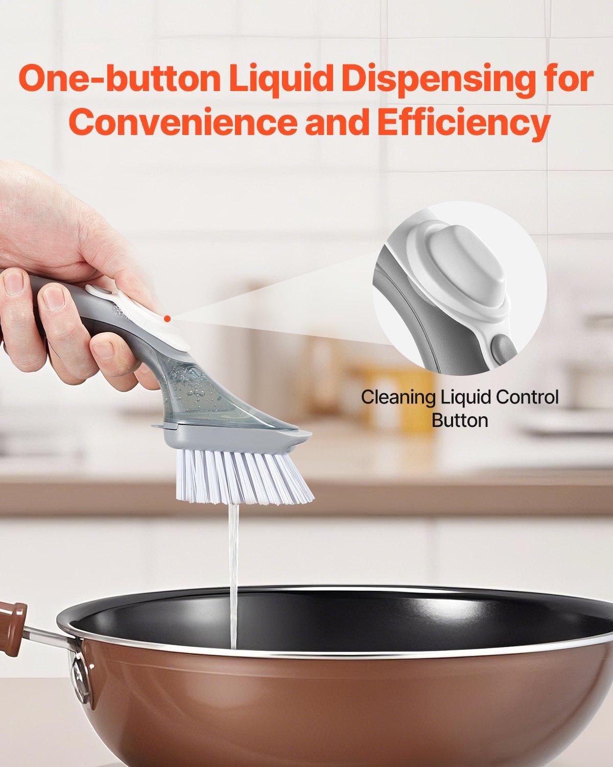【Father's Day gift】VEVOR Soap Dispensing Dish Brush, Kitchen Scrub Brushes with 3 Brush Heads, Dish Cleaning Brushes with PP Handle and Curved Bristles, Ideal for Pots, Pans, Sink and Stove 【Father's Day gift】VEVOR Soap Dispensing Dish Brush, Kitchen Scrub Brushes with 3 Brush Heads, Dish Cleaning Brushes with PP Handle and Curved Bristles, Ideal for Pots, Pans, Sink and Stove