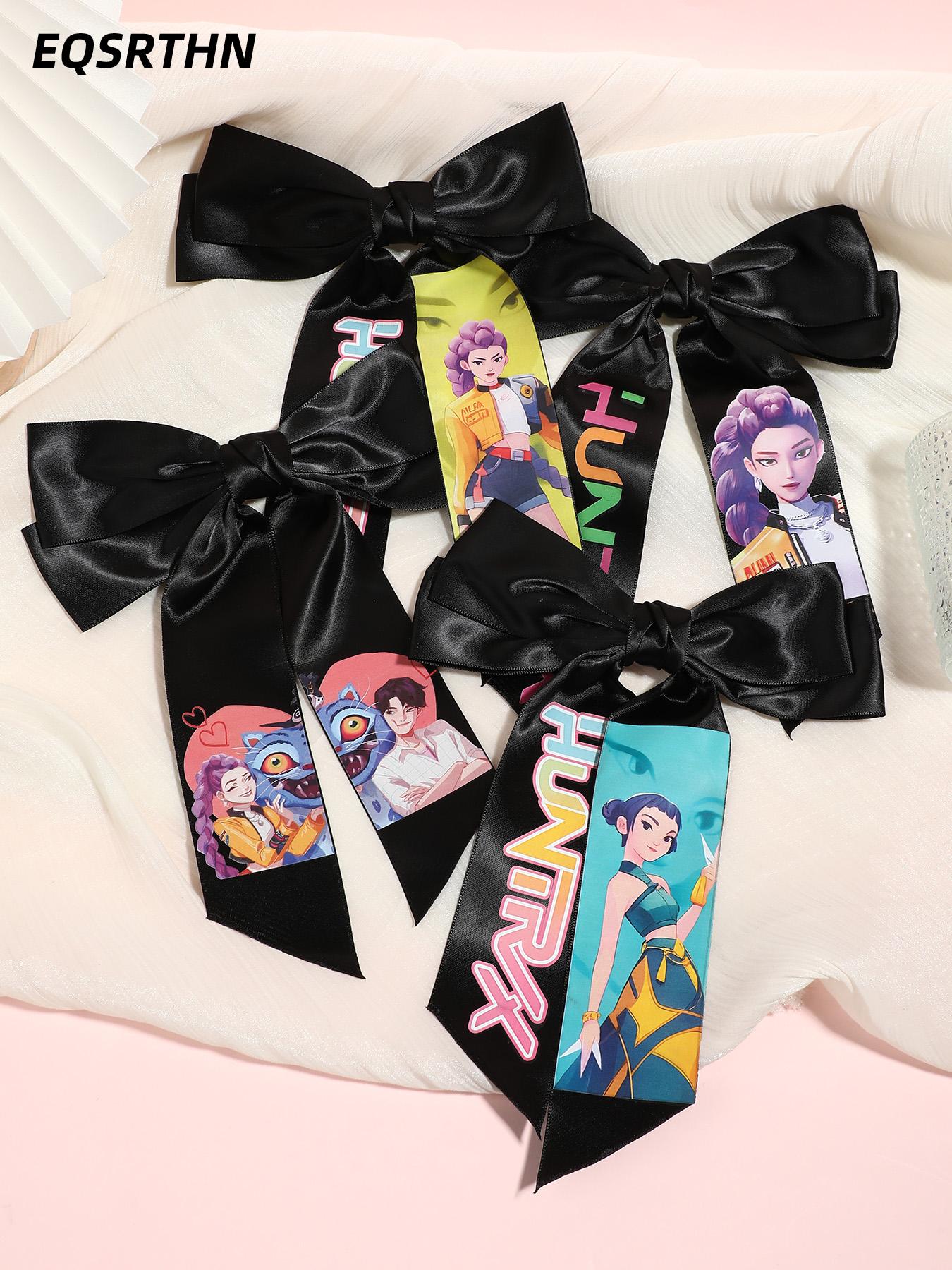 4pcs/1pcLarge Kpop Hair Bow with Girl Band Printed Ribbons | Comfortable Secure Clip | Versatile Design Hair Clip Set