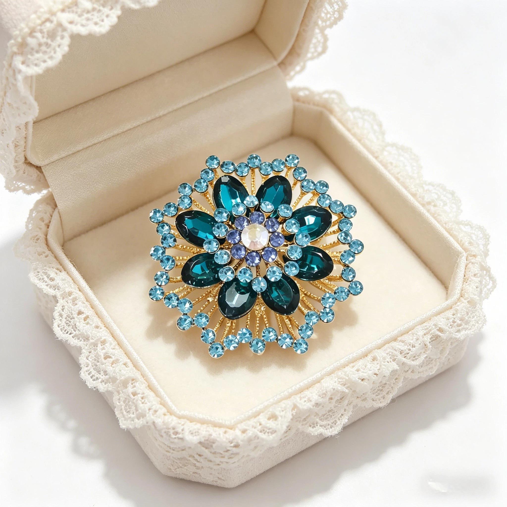 1PC Luxury Look Flower Motif Blue Brooch with Polished Finish - Steel Composite Fashion Clothes Accessory, Ideal for Casual Parties, Banquets, Holiday Party Gifts