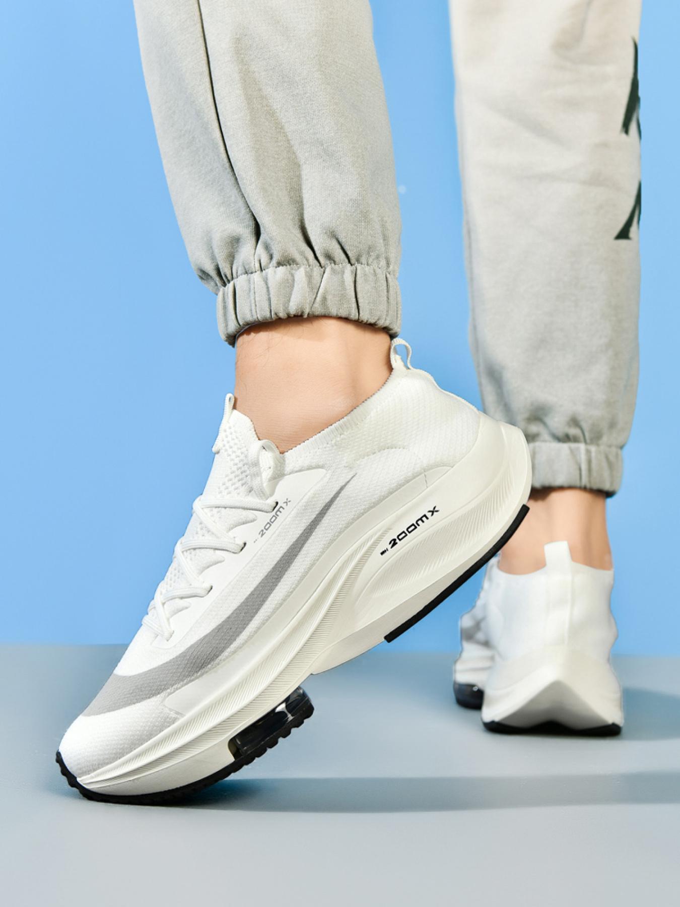 Men Sports Running Shoes Casual Marathon Air Cushion Sneakers Leather Breathable Lightweight Male Comfortable Athletic Nonskid Casual Sneakers Hiking Outdoor Footwear