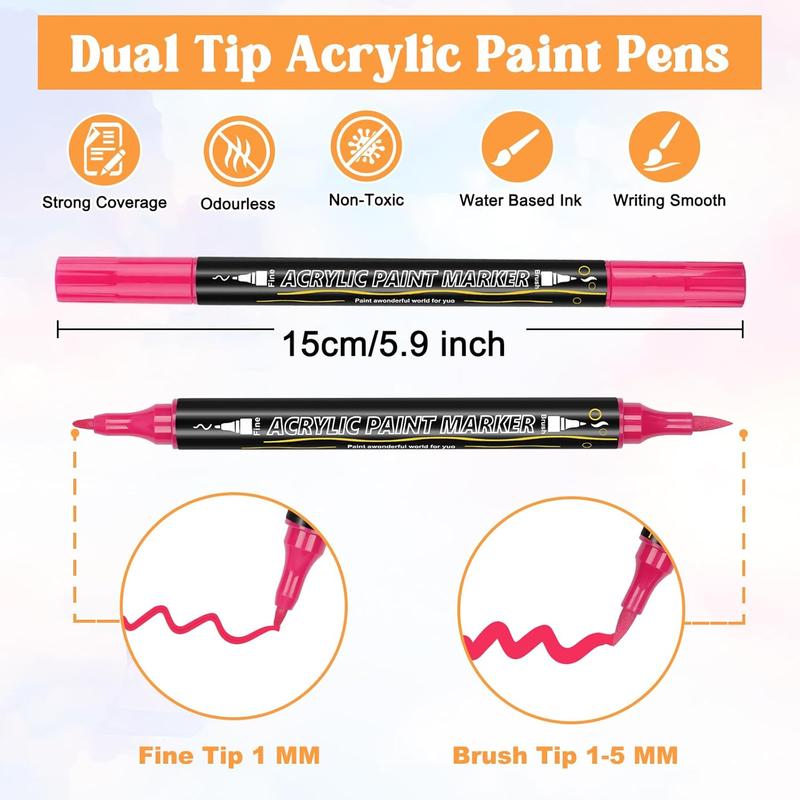 72 Colors Acrylic Paint Marker Pen Set, 1 Set Double-ended Acrylic Paint Marker Pen, Art Drawing Supplies for DIY Rock, Wood, Canvas, Stone, Ceramic, Acrylic Drawing Markers