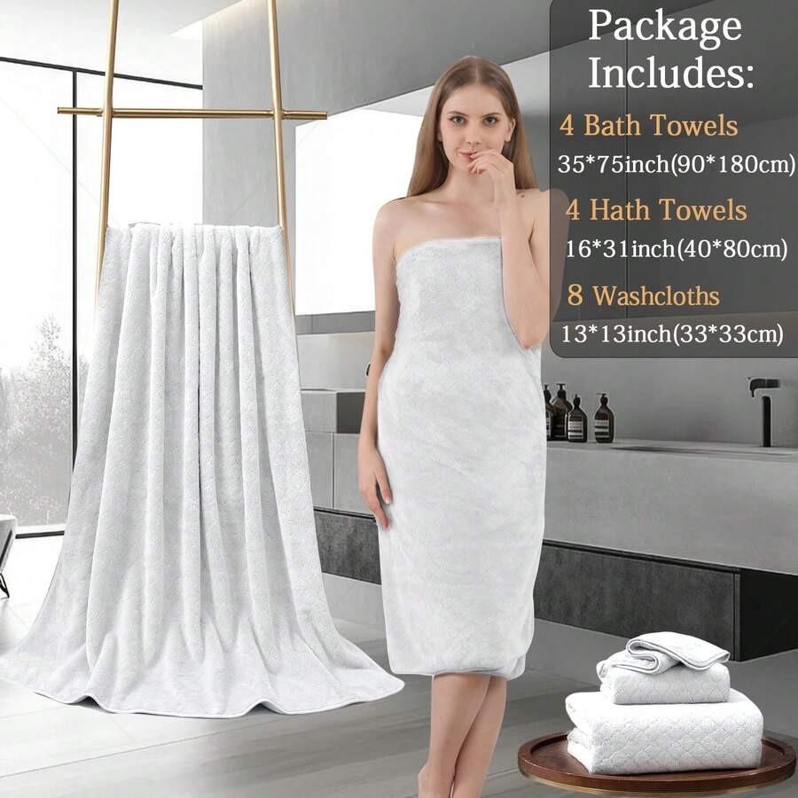 Women's Bath Towel Set - Adjustable Microfiber Super Absorbent, Bath Towel And Bathroom Shower Head Cover, Quick Drying Hair And Body, Suitable For Gym, Spa, Sauna And After Shower Body Covering, Pink Gray Back To School