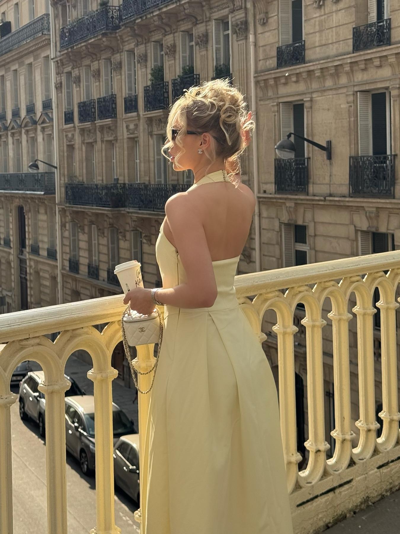 Pure Color Elegant Halter Neck Backless Waist Cinched Midi Dress, Sleeveless Fitted Plain Style, Women's Fashion Clothing