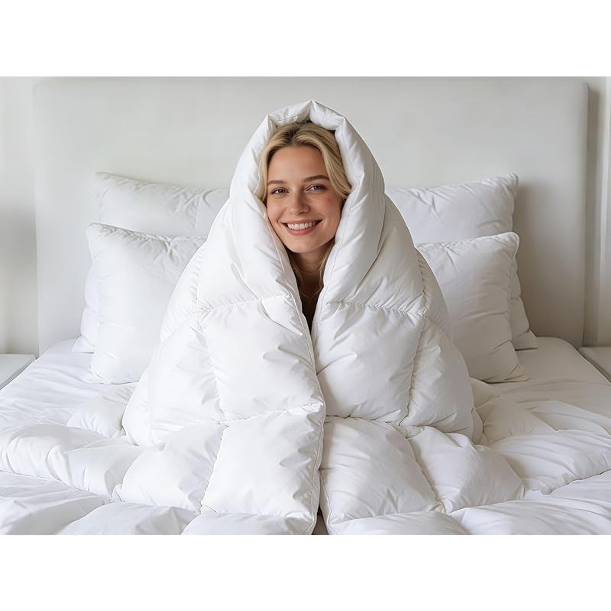 Feather Down Comforter Queen Size Duvet Insert, Light Weight True Baffle-Box Noiseless Bedding Comforters, Soft Hotel Collection Bed Comforter, Medium Warmth - White, 90 X 90 in.