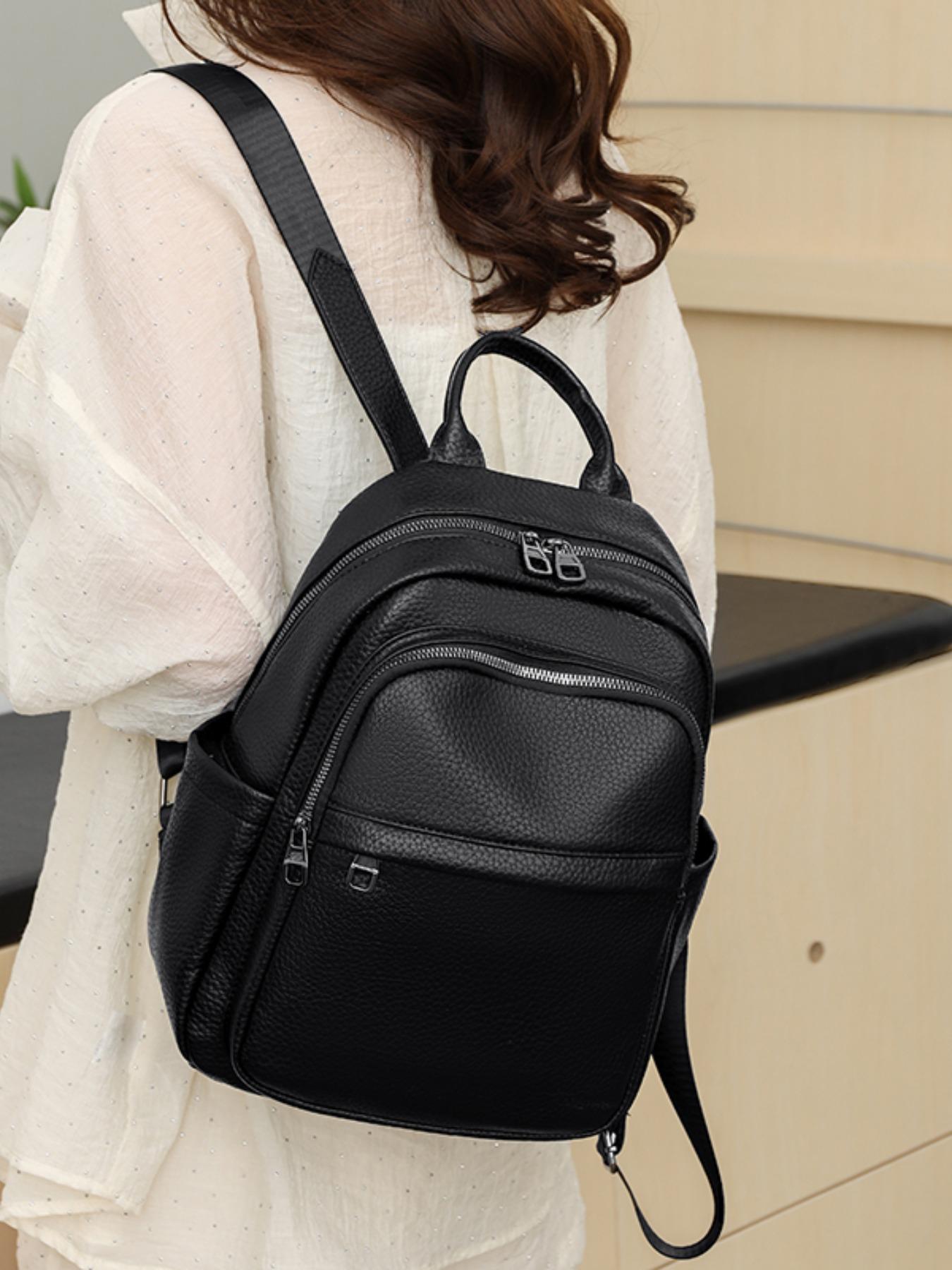 Women's Simple Solid Color Backpack, Multifunctional Travel Bag, Soft Leather Shoulder Bag, Fashionable Casual Bookbag
