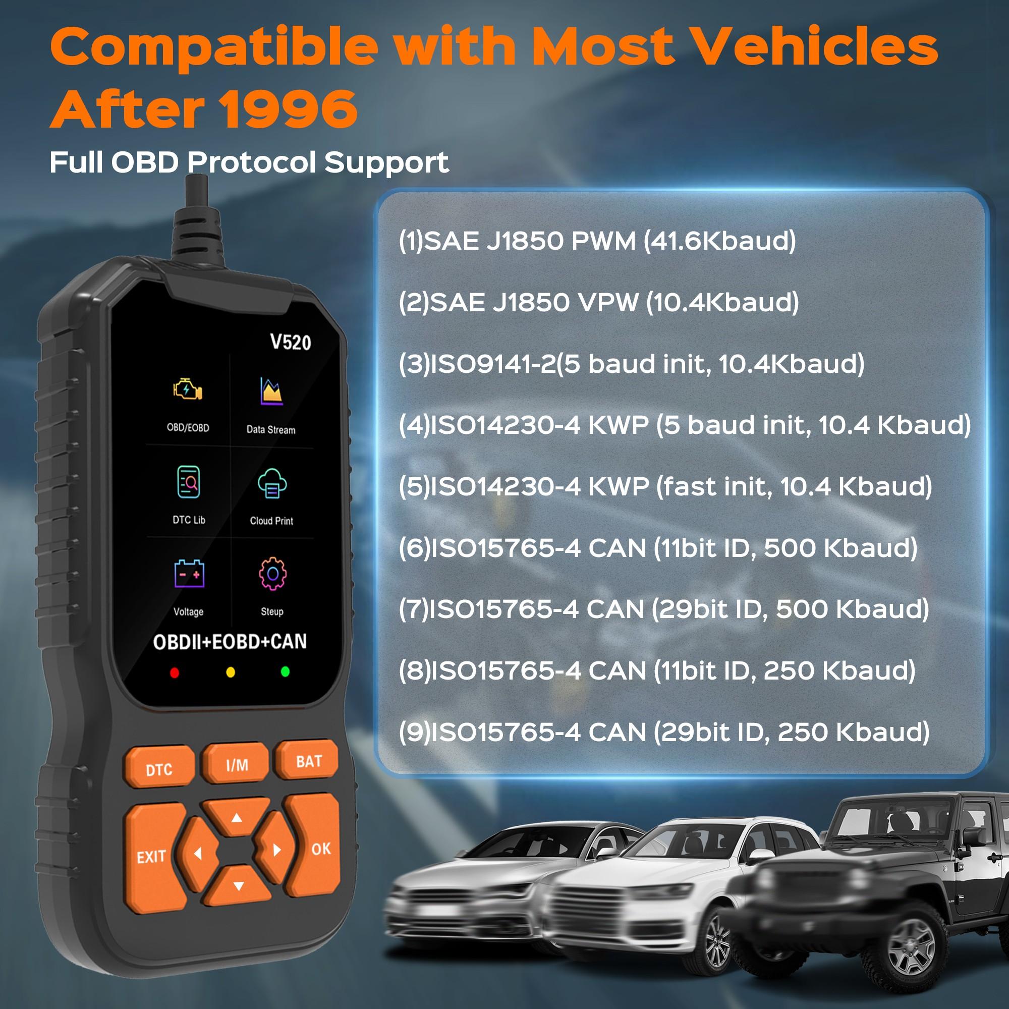 Professional Obd2 Scanner Diagnostic Tool, Digital Automotive Tester, Car Engine Code Reader & Reset, Battery Life Monitor, Car Battery Tester, Obdii/eobd Test Tool for Vehicles Post-1996