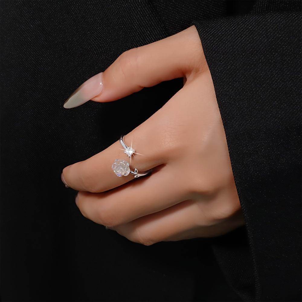 Super Gentle Camellia Ring for Women, Ins Niche Design, Cold Temperament, High-End Open Adjustable Ring for First Choice of Lovers, Girlfriends And