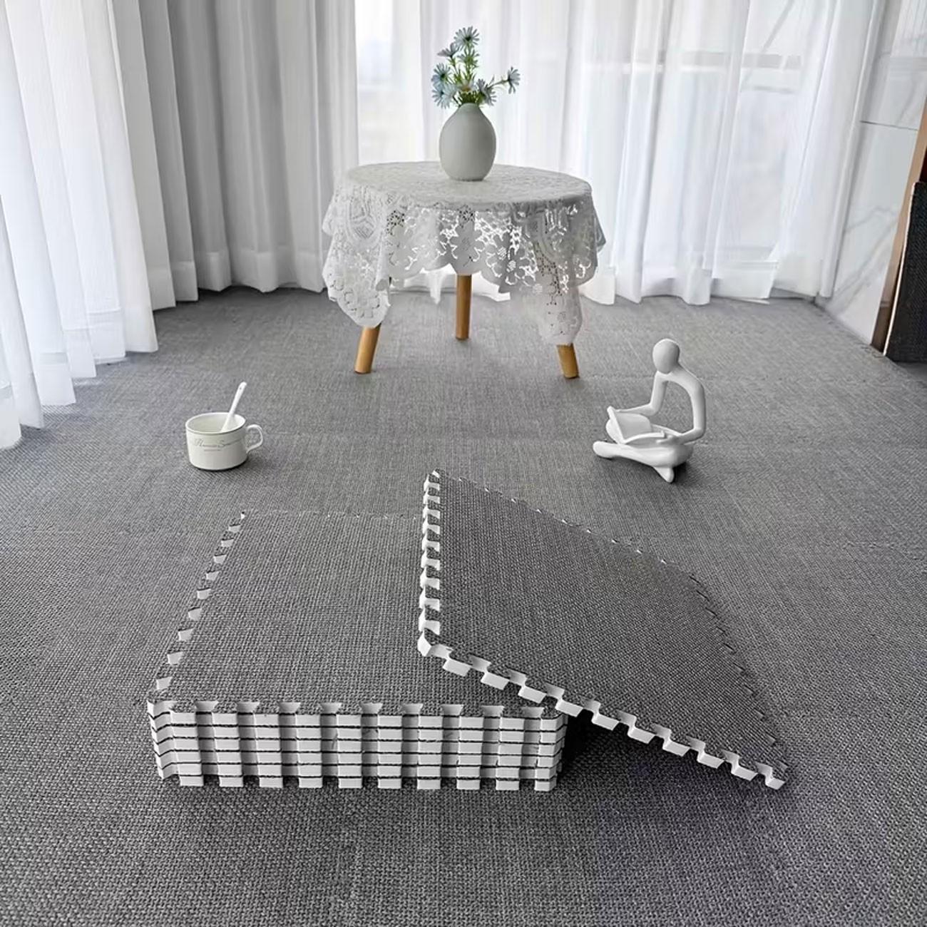 20-Piece Linen Patchwork Rug Set, Interlocking, Washable, Durable, Ideal for Bedroom, Living Room, Balcony, Office, 59.05x47.24 Inches