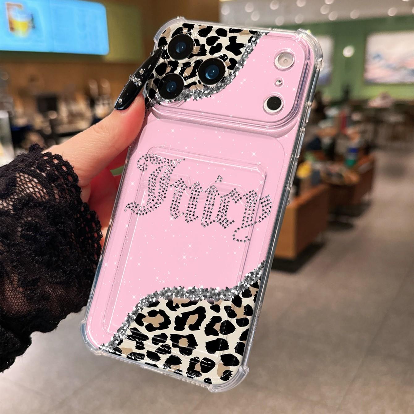 Transparent Card Slot Case, Leopard Pattern Thick Anti-Drop Phone Cover Compatible with iPhone 17/17 Pro Max/Air/11-16 Series