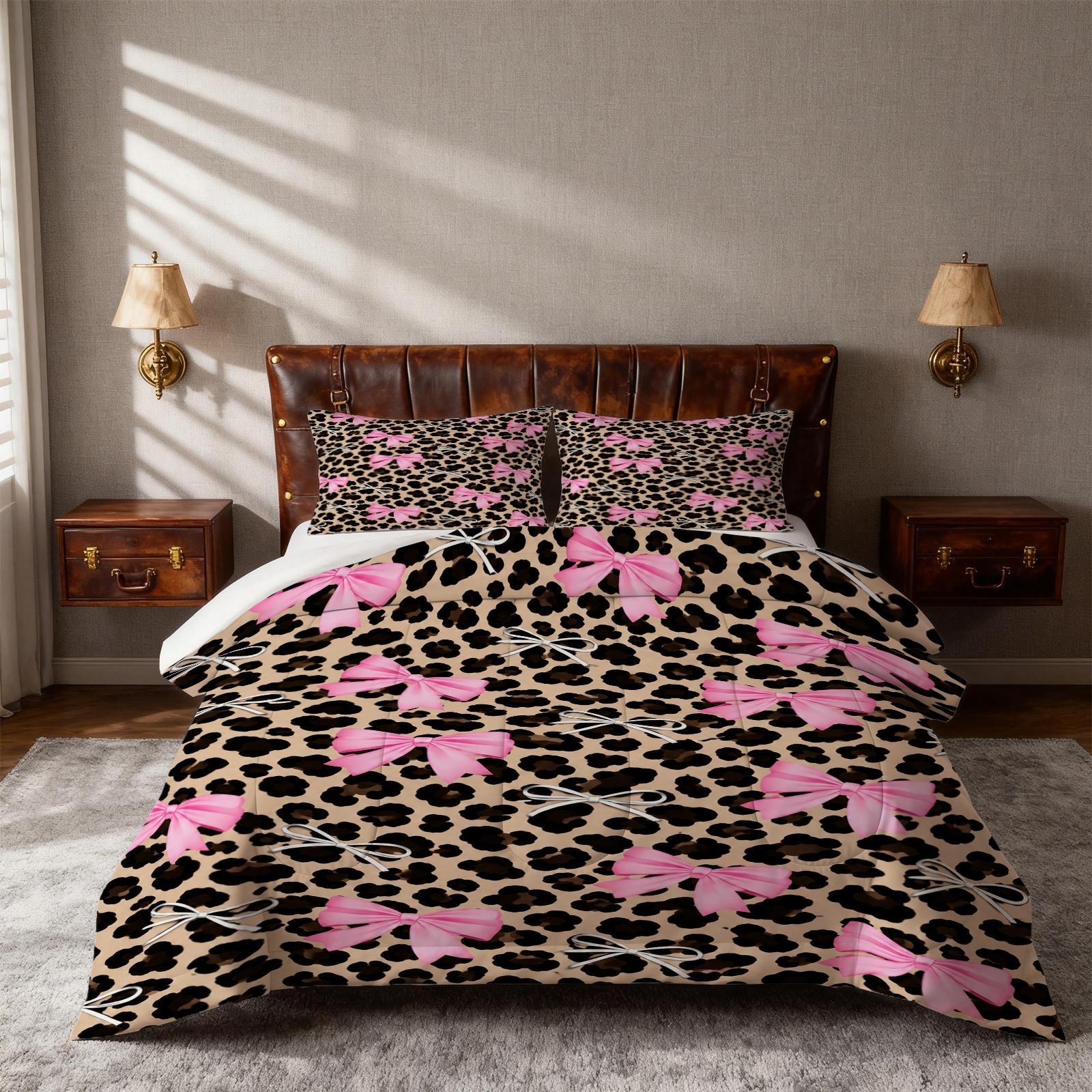 2/3 Pieces Leopard Print Comforter Set (1 Comforter + 2 Pillowcases, No Pillow Inserts), Comfy Bedding Set, Classic Retro Animal Leopard Pattern, Soft Skin-Friendly Fabric Bedding Sets, Home Decor for Women Bedroom, Premium Holiday Gift Option