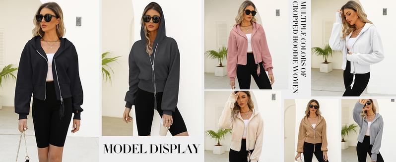 Yimoon Cropped Hoodie Women Zip Up Long Sleeve Sweatshirts Casual Fashion Hooded Workout Jacket Crop Top