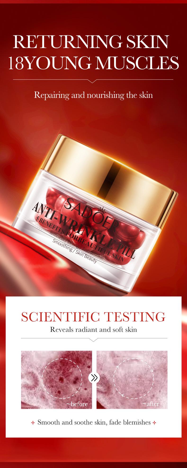 SADOER Anti-Wrinkle Pill,Benefits for Beautiful Skin,Beauty Tool,Firmness/Lifting/ Anti-wrinkle/Smoothing/Skin Beauty   Moisturizers Skincare