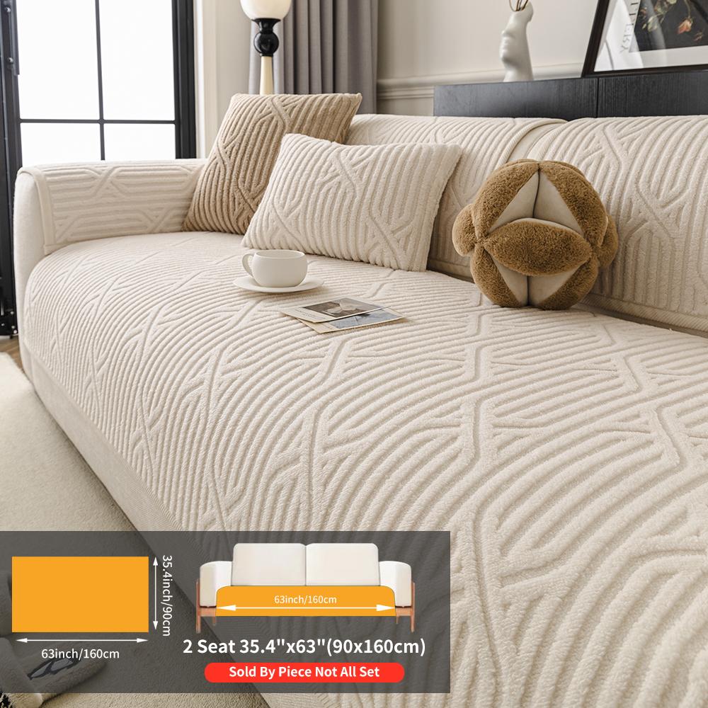 Comfortable Cross-Stitch Plush Sofa Cushion, Thick Soft Pet-Friendly Universal Sofa Protector, Non-Slip Faux Fur Chair Cover for Living Room Bedroom Office Decor