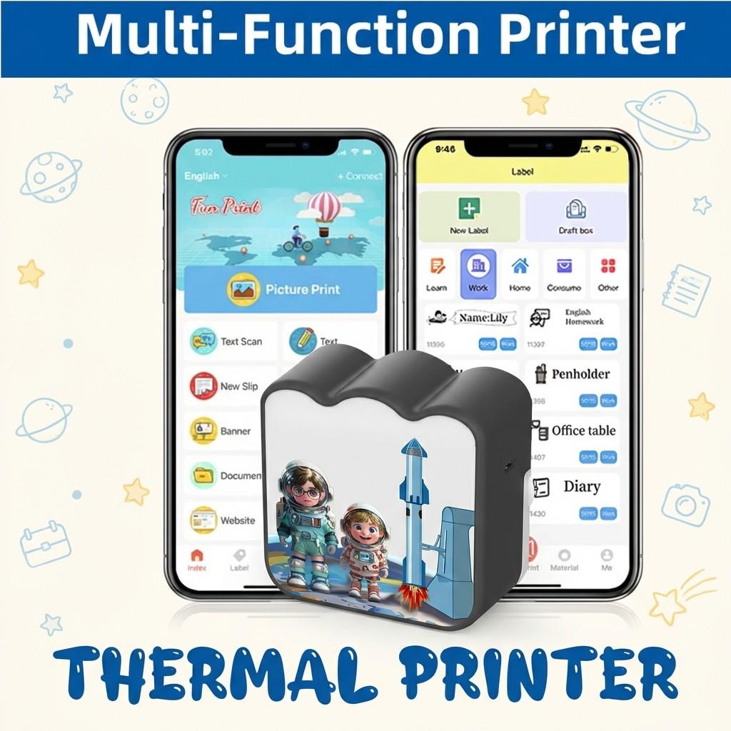 Portable Mini Label Printer for Home and Office, Wireless Bluetooth-compatible Inkless Photo Printing, Ideal Gift for Students and Kids