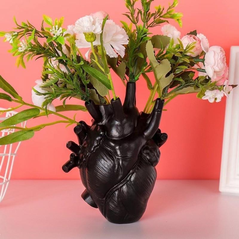 Modern Human Heart Organ Shape Vase Decoration, Spooky Halloween Home Desk Plant Pot Decor, Unusual Tabletop Ornament, Decorative Flower Vase
