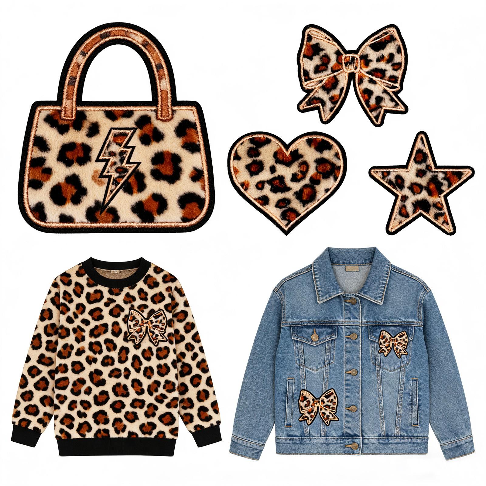 8-Piece Leopard Print Faux Fur Hot Glue Embroidery Patches, Y2K