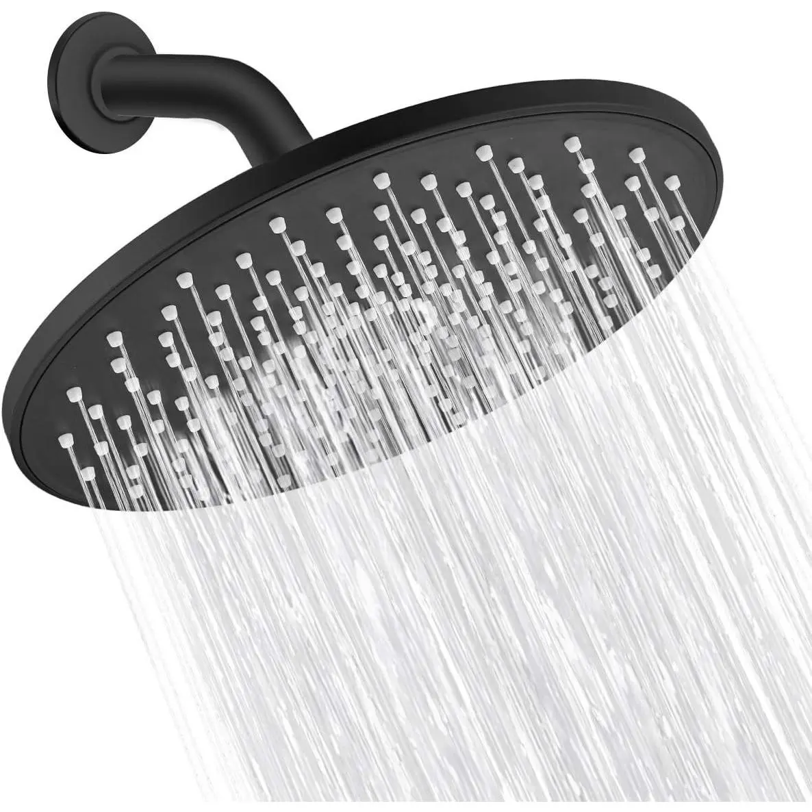 Rain Shower Head 9In High Pressure Showerhead - Tool Free Installation- with Large Spray Surfaces and 200 Nozzles for Delicate and Unstimulate Shower Experience (EM-001 Matte Black/Black)