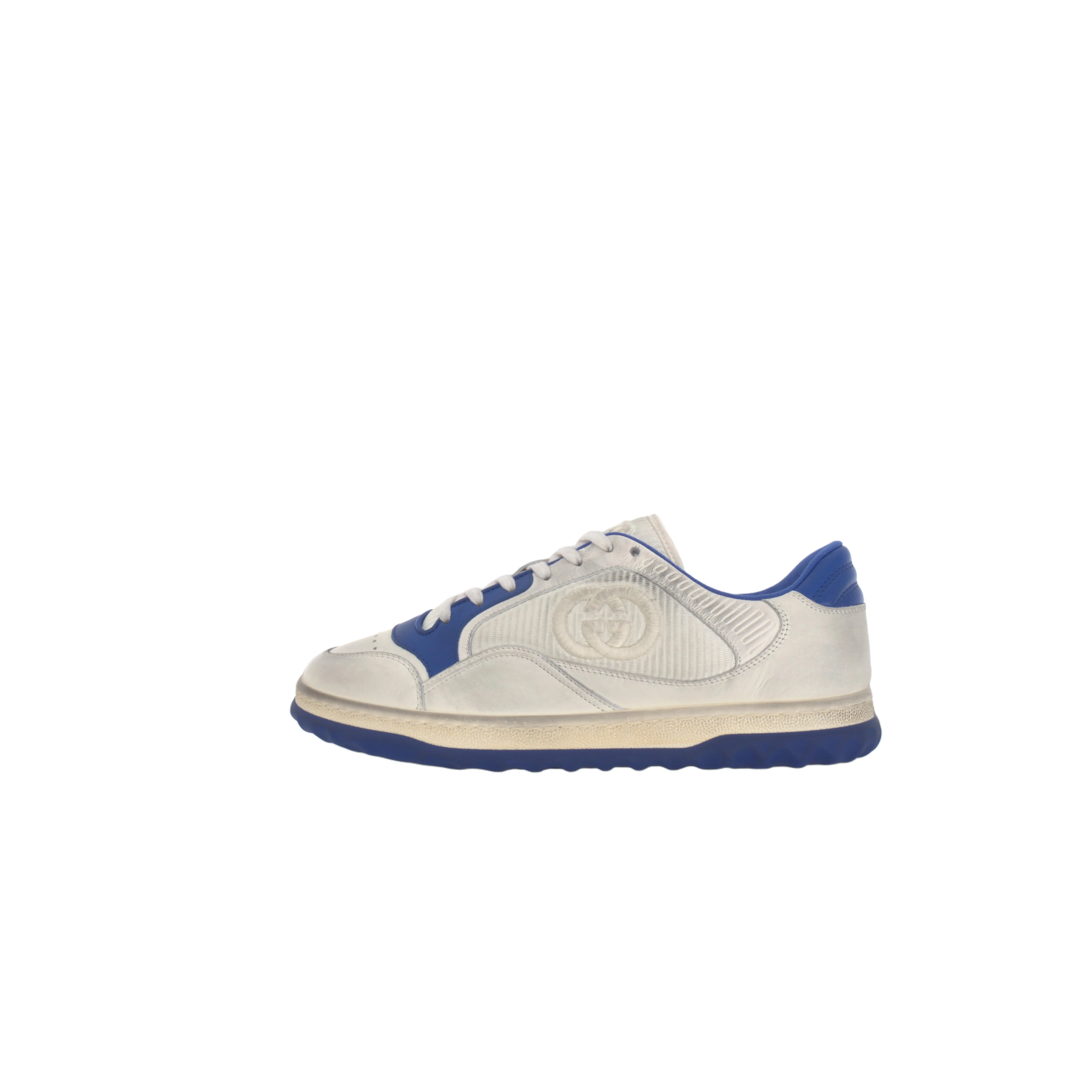 Gucci MAC80 Low-Top Lace-Up Casual Sneakers for Men in Distressed Blue and White Verifiable, with credentials and supporting global authentication