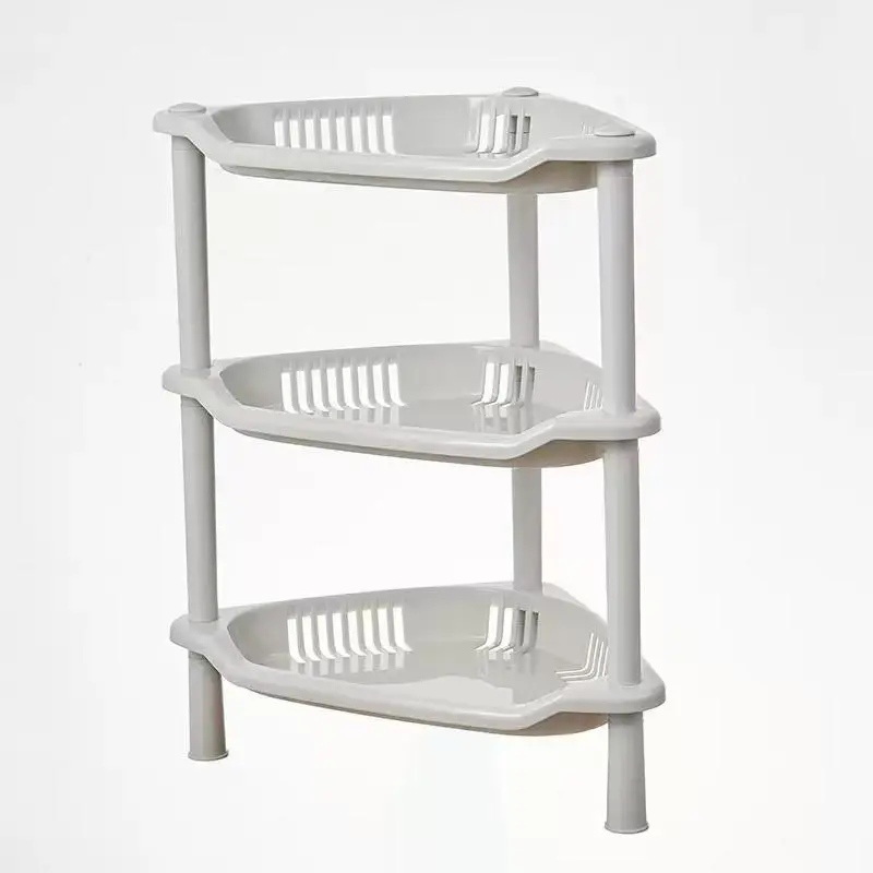 [Plastic Corner Storage Unit] 3-Tier Triangle & Rectangular Option, Kitchen/Bath Counter & Floor Organizer, Ventilated Rack with Drainage Design, Shelves for Storage