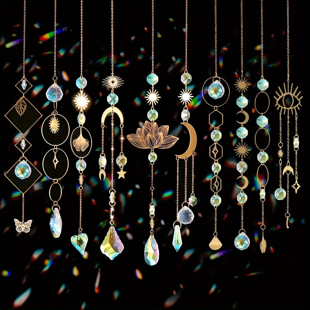 10 Piece Lotus Colorful Crystal Sun Catcher Set, Chain Pendant Decoration, Hanging Crystal Prism Rainbow Maker for Windows Indoor Use