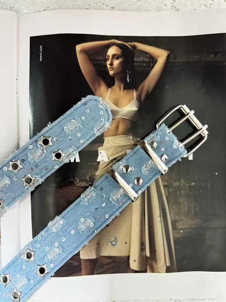 New Fashion Street Waist Belt, Blue Punk Accessory, Blue Denim Belt, Hip Hop Y2K Heart Buckle Belt, Unisex Design, Street Style Belt