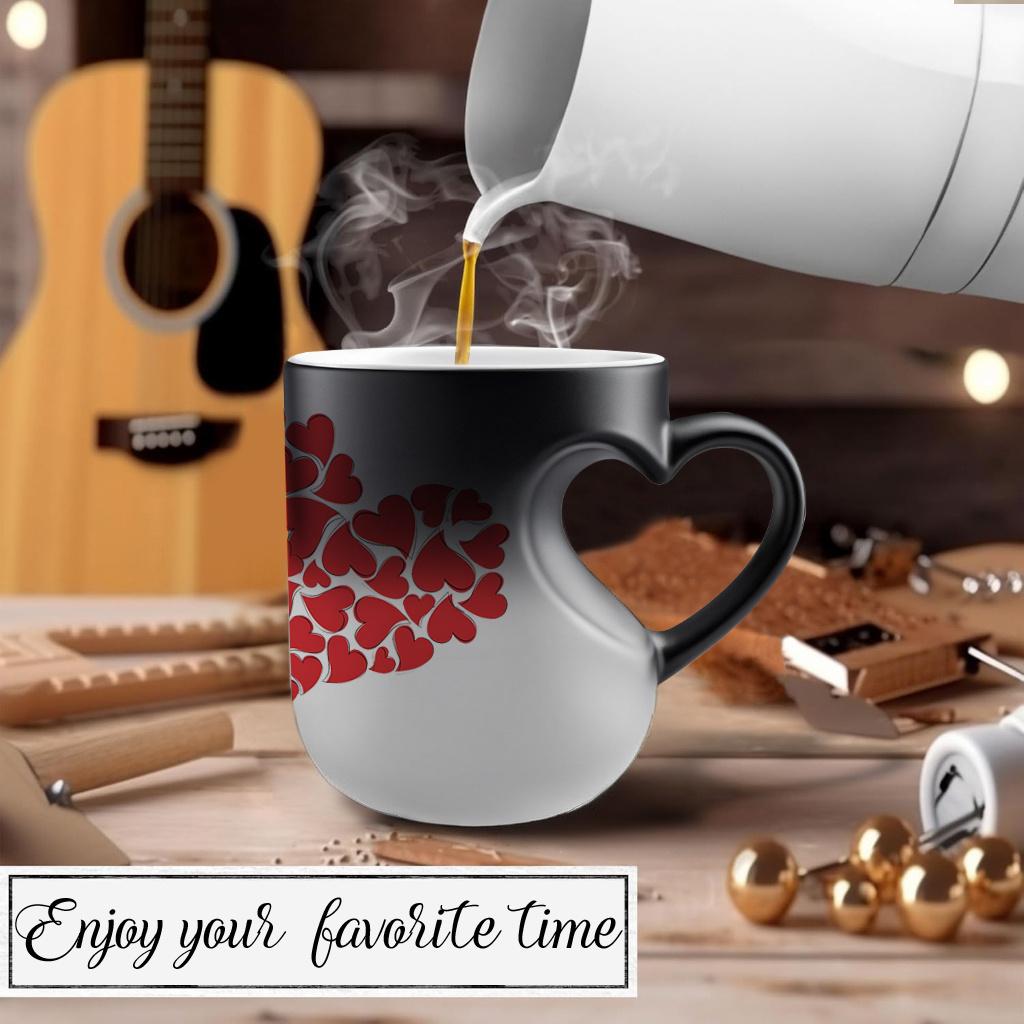 Mug with Heart Handle: Color-Changing Ceramic Thermos - Ideal for Halloween, Christmas, Valentine's Day, Mother's Day, and Father's Day (11 oz/330 ml)