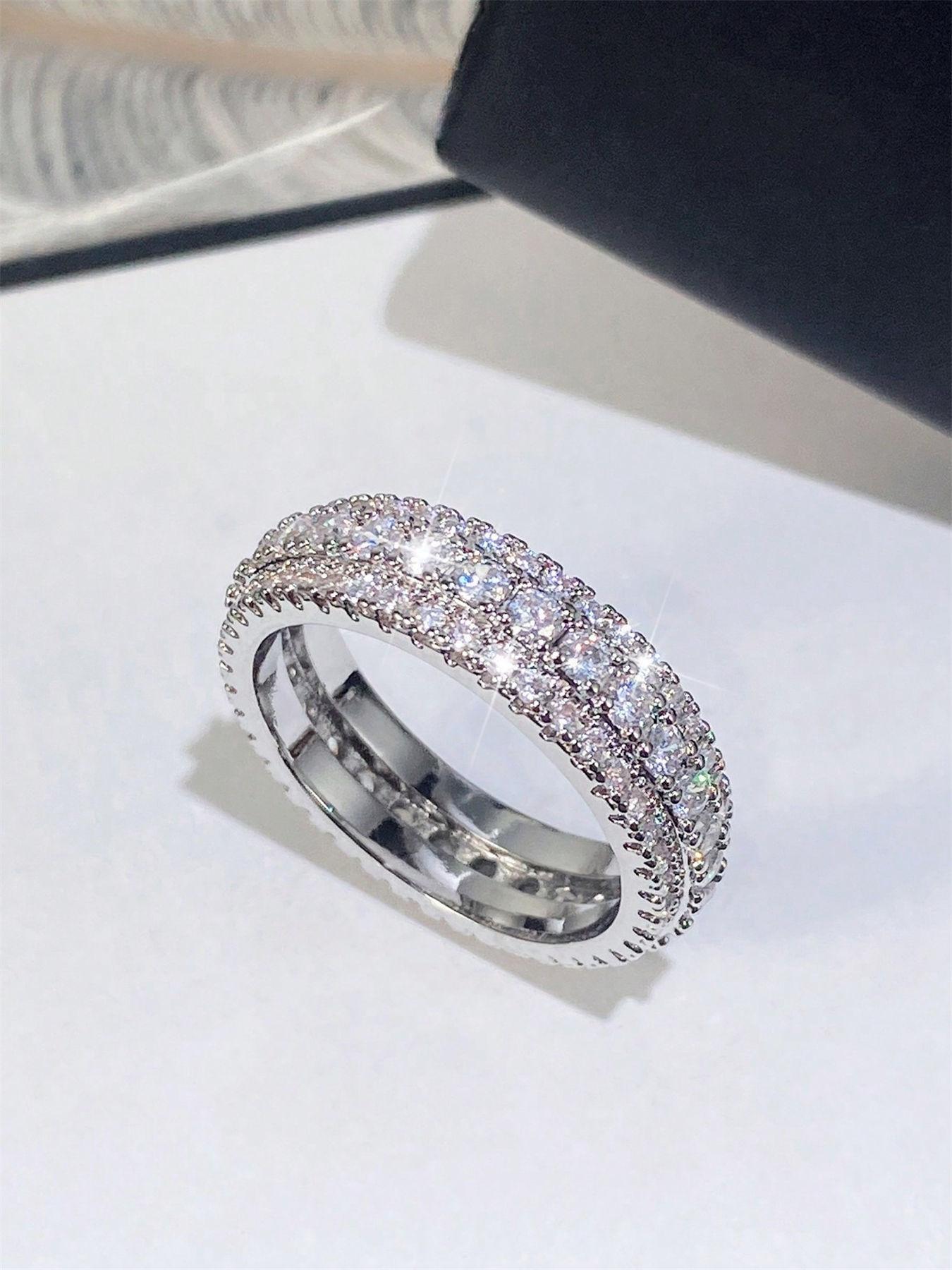 1 PC Simple Cubic Zirconia Ring For Women For Wedding Engagement Anniversary Party Jewelry Valentine's Day Gift