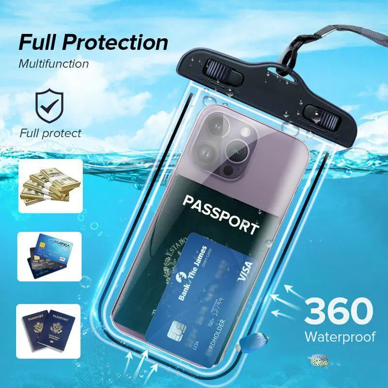 Universal Waterproof PVC Phone Case Pouch with Tissue Pocket - 21Cm * 11Cm * 1Cm Underwater Protector for iPhone 11 12 13 14 Pro Max X, Beach-Compatible Mobile Accessory for Most Phones