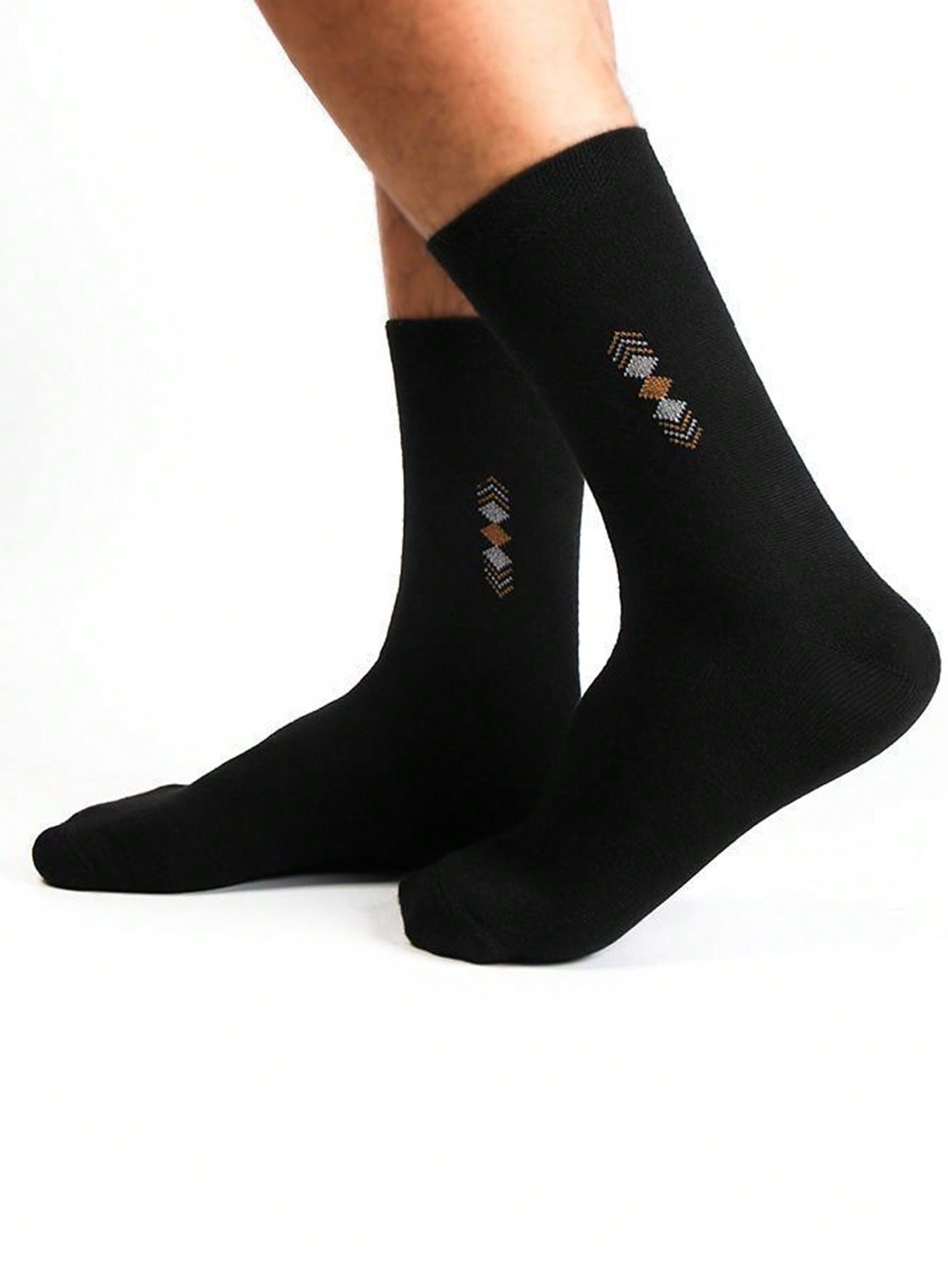5 Pairs Men's Fall Winter Crew Socks, Soft Comfortable Checked Pattern, Ideal Gift for Running, Sports, Hiking, Casual Style