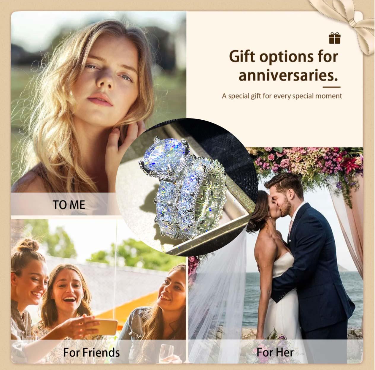 Women's oversized cubic zirconia 2PC stackable ring set, true love eternal promise, perfect gift for proposal wedding ring anniversary sizes 6-10