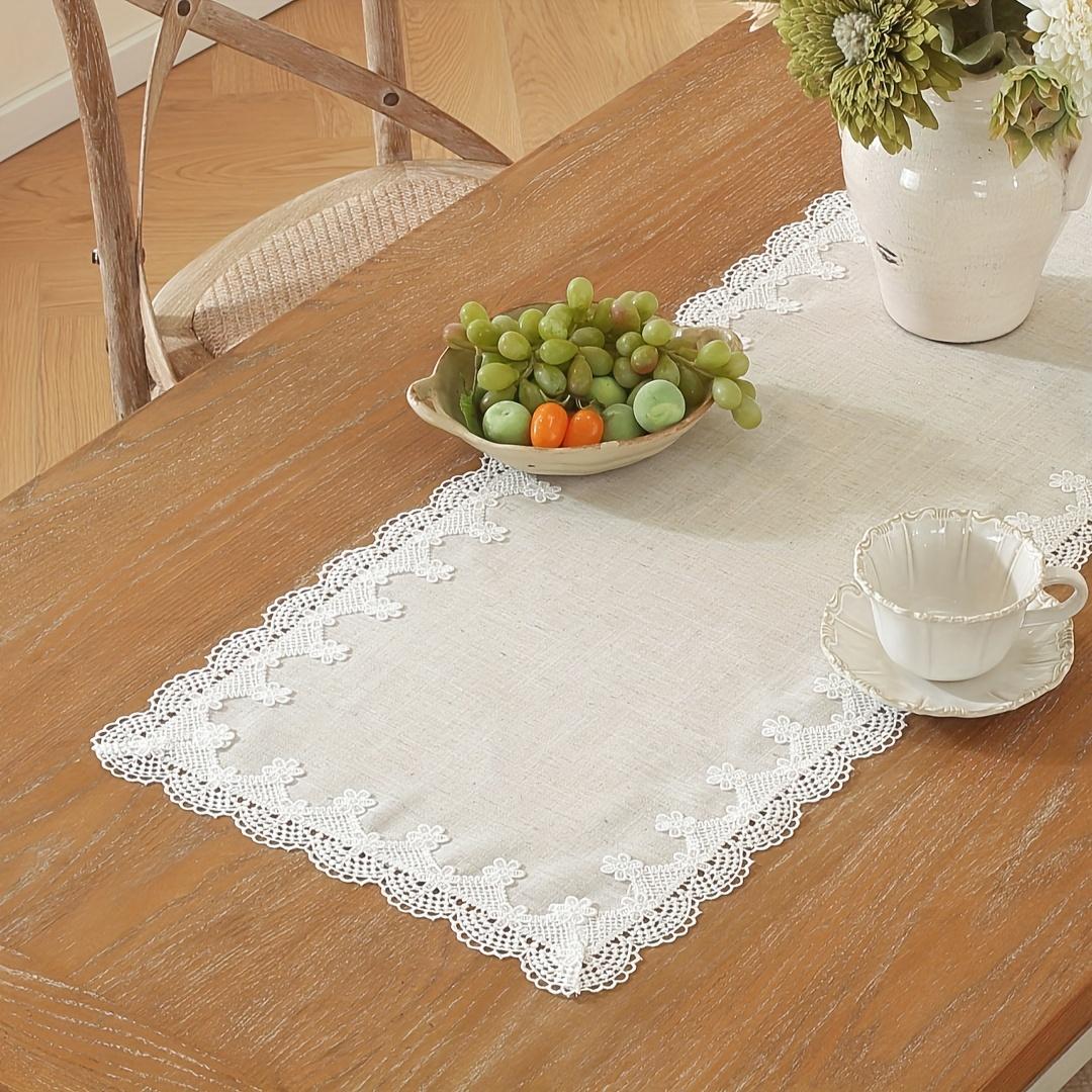 Elegant Table Runner, Polyester Fabric, Embroidered Lace Trim, Versatile for Home Kitchen Living Room, Party Decor, Wedding Decoration