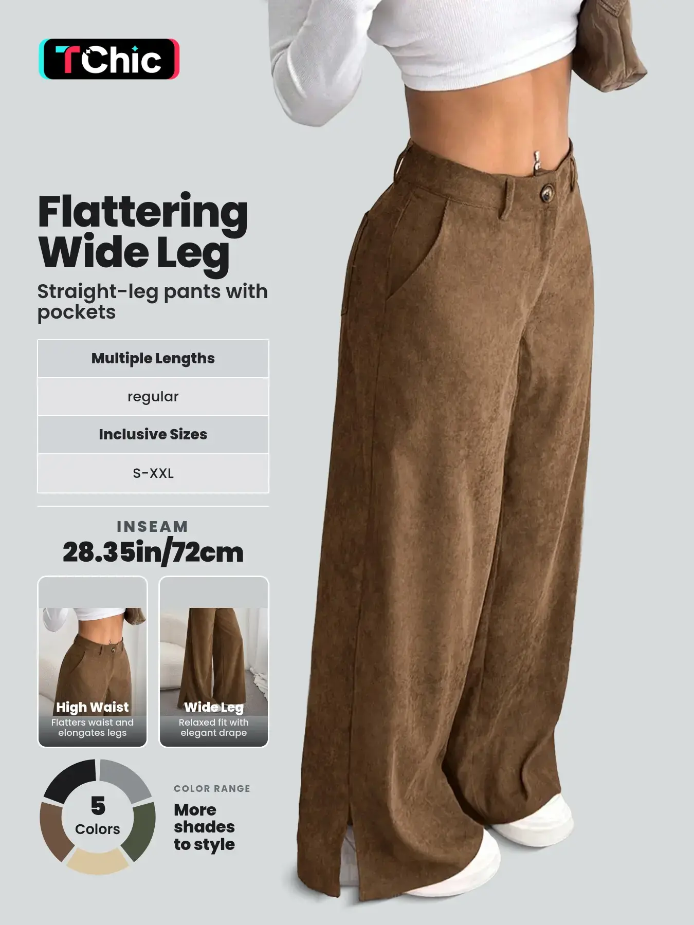 Women's Casual Pants Vintage Split Wide Leg Loose Fit Corduroy Long Pants Classy Casual Trousers, Comfortable and Stylish, Perfect for Daily Wear Spring Valentine's Day Casual Comfy Trousers