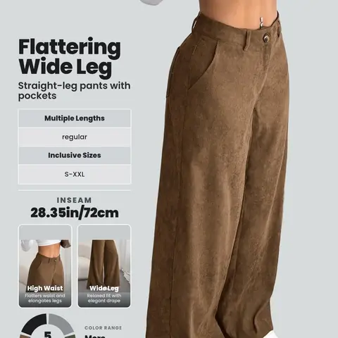 Women's Casual Pants Vintage Split Wide Leg Loose Fit Corduroy Long Pants Classy Casual Trousers, Comfortable and Stylish, Perfect for Daily Wear Spring Valentine's Day Casual Comfy Trousers