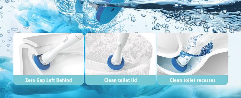 AIR U+ Electric Toilet Brush and Holder Set with 5 Disposable Refill Heads, Rechargeable & Wall-Mounted No Drilling Powerful Disposable Toilet Bowl Cleaner Wand